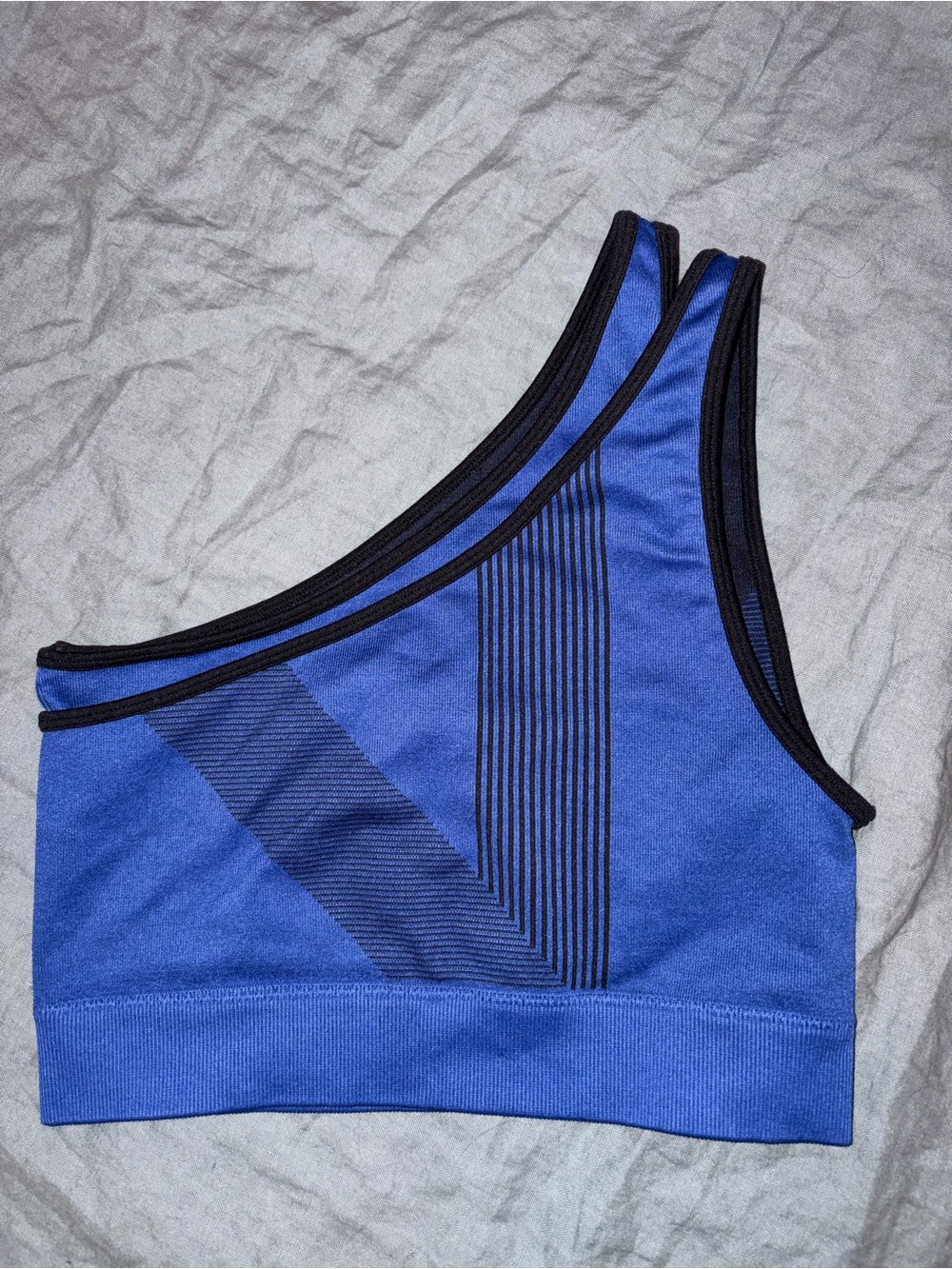 Fabletics Royal Blue One-Shoulder Sports Bra with Black Trim